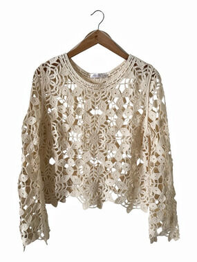 CLOTH BY DESIGN Crochet Vintage Inspired Geometric Design Open-Knit Sweater Lg